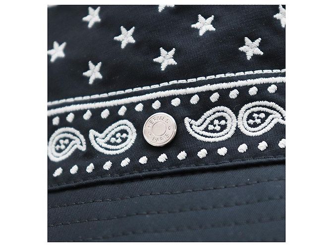Cappello bucket Hermès in misto cotone ricamato Bianco Blu Blu navy - vista 2