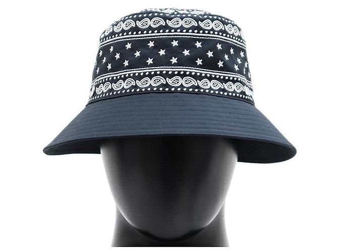 Cappello bucket Hermès in misto cotone ricamato Bianco Blu Blu navy - vista 3
