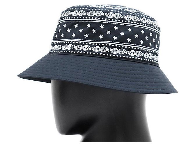 Cappello bucket Hermès in misto cotone ricamato Bianco Blu Blu navy - vista 4