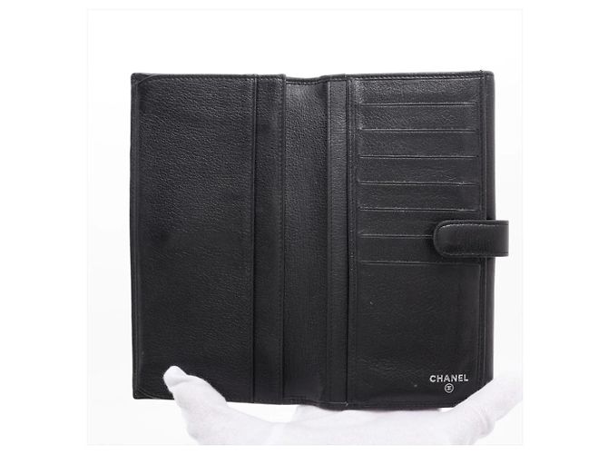 Chanel Camellia Bi-fold langes Portemonnaie aus Lammleder Schwarz - Ansicht 4