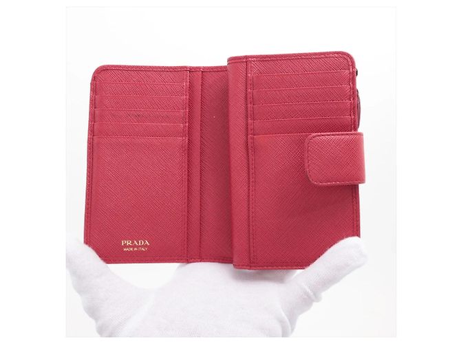 Portafoglio bi-fold in pelle Saffiano Prada Rosa - vista 3