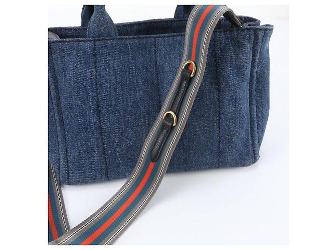 Prada Canapa Triangle Logo 2-Way Tote Bag/Shoulder Bag Blue - view 3
