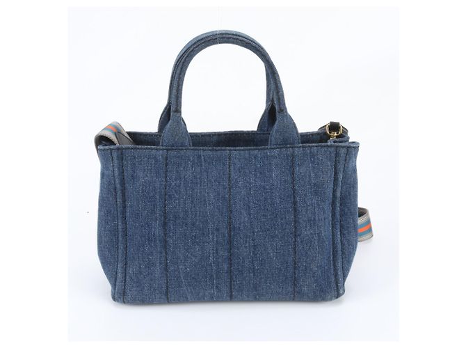 Prada Canapa Triangle Logo 2-Way Tote Bag/Shoulder Bag Blue - view 4