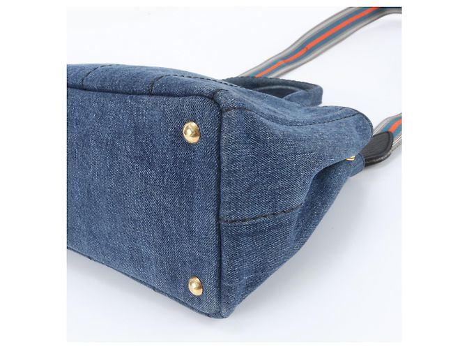Prada Canapa Triangle Logo 2-Way Tote Bag/Shoulder Bag Blue - view 5