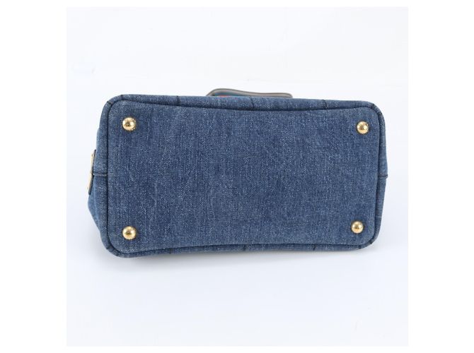 Prada Canapa Triangle Logo 2-Way Tote Bag/Shoulder Bag Blue - view 6