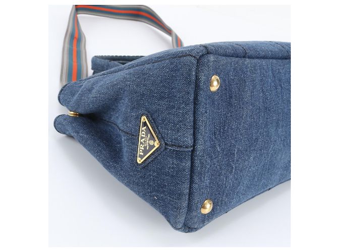 Prada Canapa Triangle Logo 2-Way Tote Bag/Shoulder Bag Blue - view 7