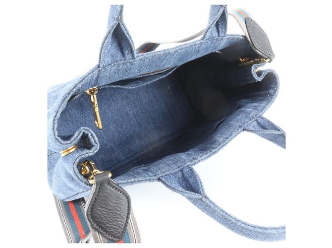 Prada Canapa Triangle Logo 2-Way Tote Bag/Shoulder Bag Blue - view 8