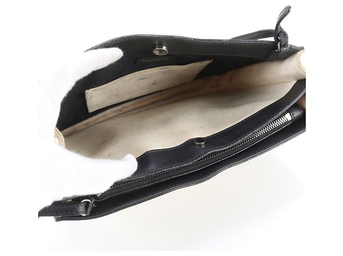 Borsa a tracolla Balenciaga Navy Pochette in pelle e tela Nero Crudo - vista 7