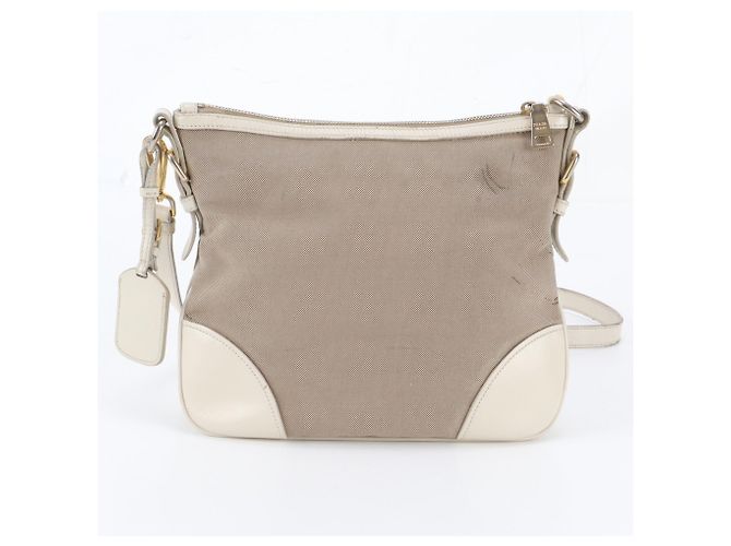 Bolso de hombro/Bolso bandolera Prada de piel y lona Castaño - vista 3