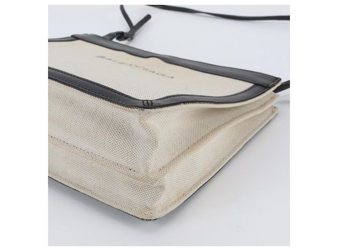 Balenciaga Navy Pochette Schultertasche aus Leder und Canvas Schwarz Roh - Ansicht 4