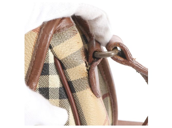 Sac bandoulière en cuir Burberry Nova Check Beige - vue 8