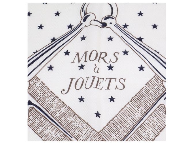 Hermès Hermes Mors a Jouets Kaschmir-Seidentuch Weiß Marineblau - Ansicht 3