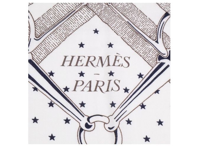Hermès Hermes Mors a Jouets Kaschmir-Seidentuch Weiß Marineblau - Ansicht 4