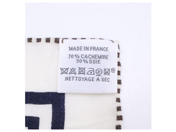 Hermès Hermes Mors a Jouets Kaschmir-Seidentuch Weiß Marineblau - Ansicht 5