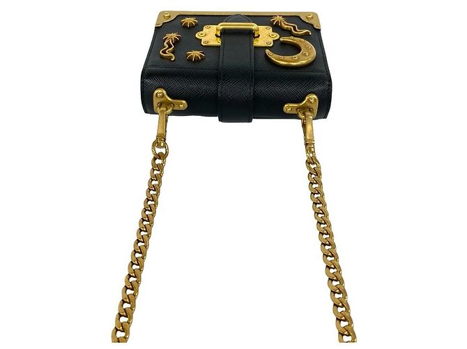 Prada Cahier Studded Logo Hardware Mini Pouch Black - view 4