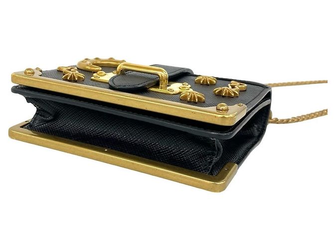 Prada Cahier Studded Logo Hardware Mini Pouch Black - view 8