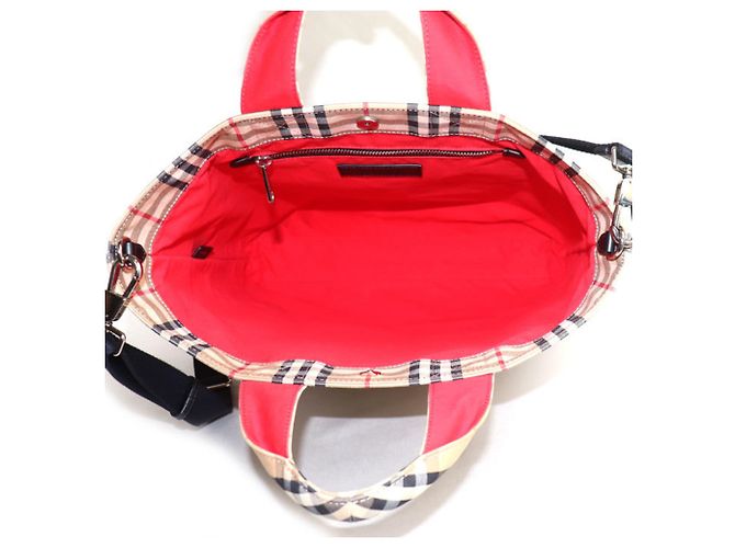 BURBERRY Vintage Check 2-Way Schultertasche Schwarz Rot Beige - Ansicht 4