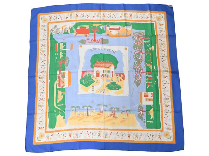 Hermès Pañuelo Hermes Carre 90 RETOUR A LA TERRE para mujer Azul Multicolor Verde Naranja - vista 2