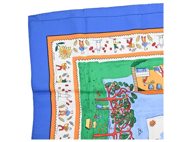 Hermès Pañuelo Hermes Carre 90 RETOUR A LA TERRE para mujer Azul Multicolor Verde Naranja - vista 4