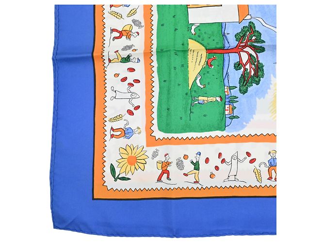 Hermès Pañuelo Hermes Carre 90 RETOUR A LA TERRE para mujer Azul Multicolor Verde Naranja - vista 6