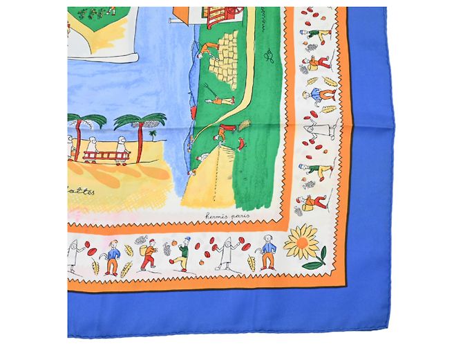 Hermès Pañuelo Hermes Carre 90 RETOUR A LA TERRE para mujer Azul Multicolor Verde Naranja - vista 7