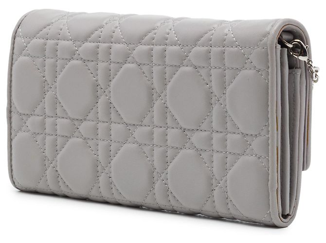 Portafoglio con catena Lady Dior in pelle d'agnello Cannage grigio Dior Marrone - vista 2