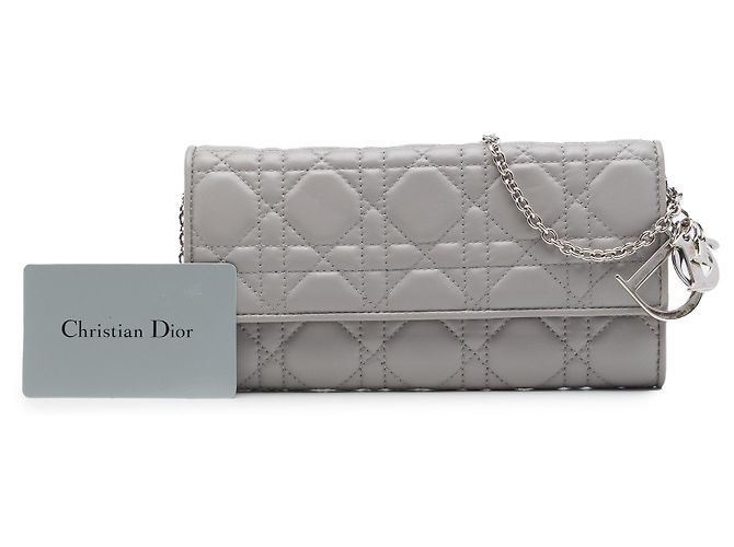 Portafoglio con catena Lady Dior in pelle d'agnello Cannage grigio Dior Marrone - vista 7