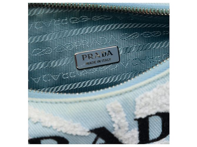 Bolso de hombro Prada Re Edition 2000 Mini de drill bordado azul Azul claro - vista 5