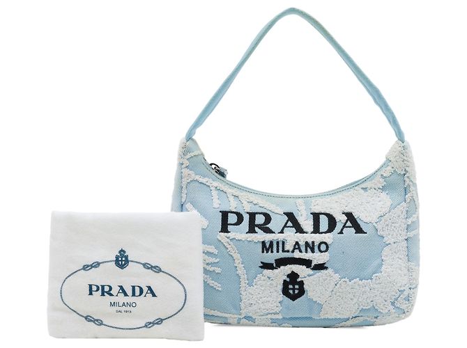 Bolso de hombro Prada Re Edition 2000 Mini de drill bordado azul Azul claro - vista 7