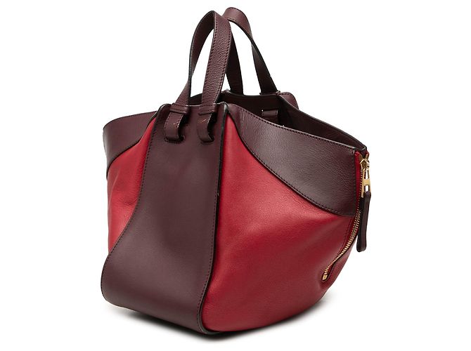 Bolsa Hammock LOEWE Pequena Bicolor em Pele de Bezerro Vermelha Marrom Vermelho - vista 2