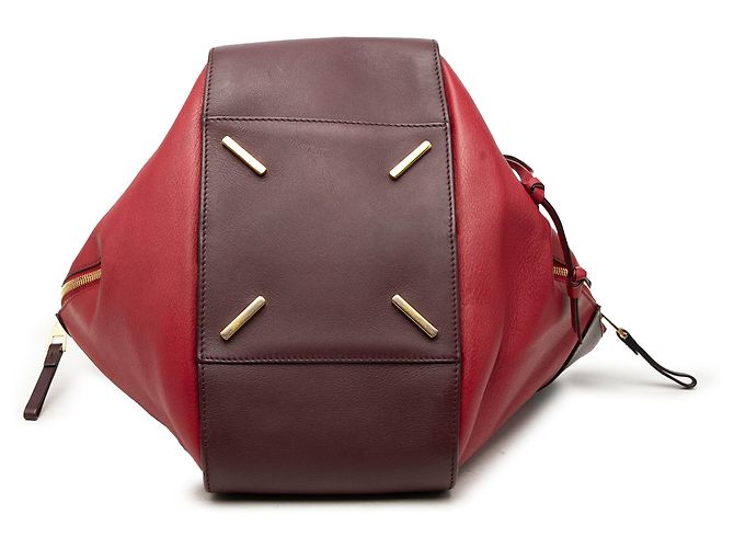 Bolsa Hammock LOEWE Pequena Bicolor em Pele de Bezerro Vermelha Marrom Vermelho - vista 3