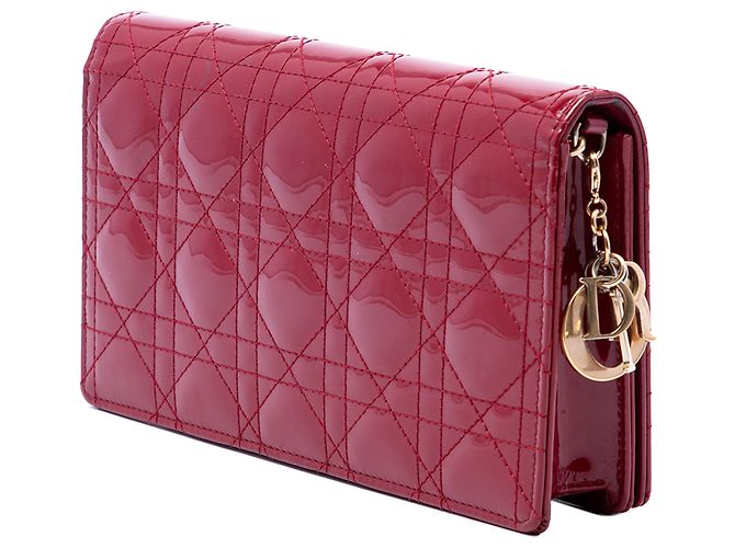 Clutch convertibile con catena Lady Dior in vernice rossa Cannage di Dior Rosso - vista 2