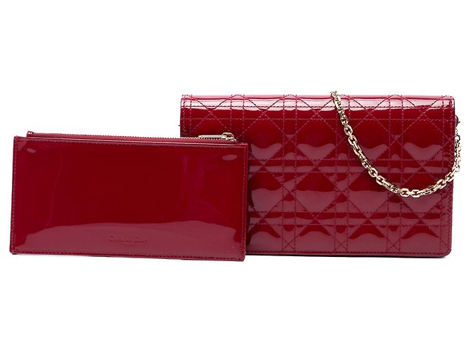 Clutch convertibile con catena Lady Dior in vernice rossa Cannage di Dior Rosso - vista 7