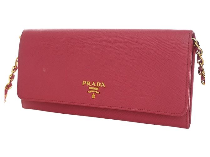 Carteira com corrente Prada em Saffiano rosa - vista 12