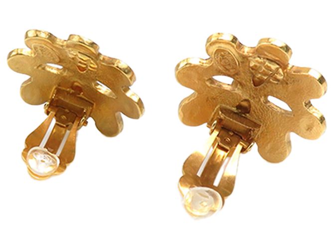 Boucles d'oreilles clips Chanel Gold CC plaquées or motif fleur Doré - vue 3