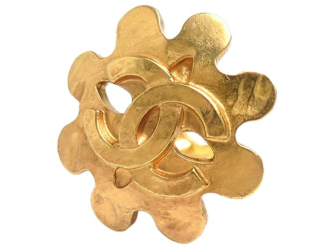 Boucles d'oreilles clips Chanel Gold CC plaquées or motif fleur Doré - vue 7