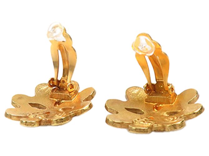 Boucles d'oreilles clips Chanel Gold CC plaquées or motif fleur Doré - vue 9