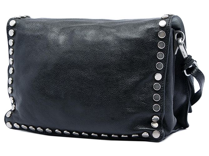 Prada Black Glace Calf Studded Etiquette Flap Preto - vista 2