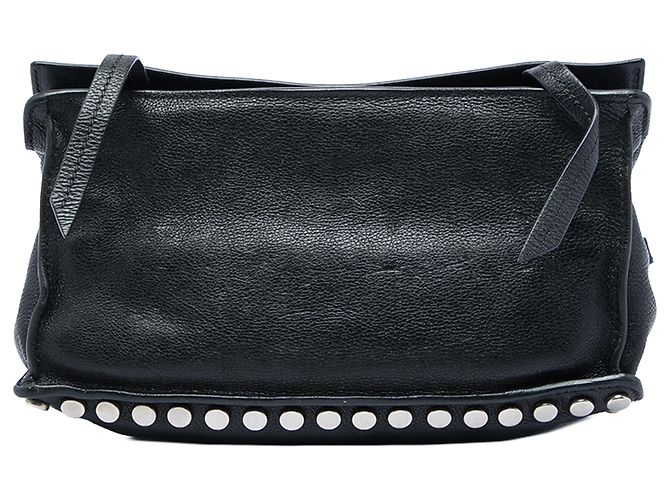 Prada Black Glace Calf Studded Etiquette Flap Preto - vista 3