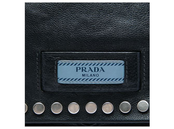Prada Black Glace Calf Studded Etiquette Flap Preto - vista 5