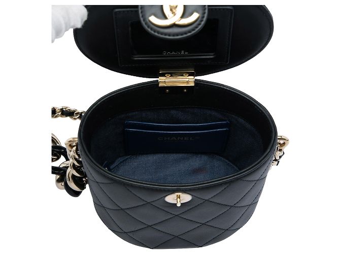 Chanel Black CC Lambskin Elegant Chain Vanity Case Kosmetiktasche Schwarz - Ansicht 5