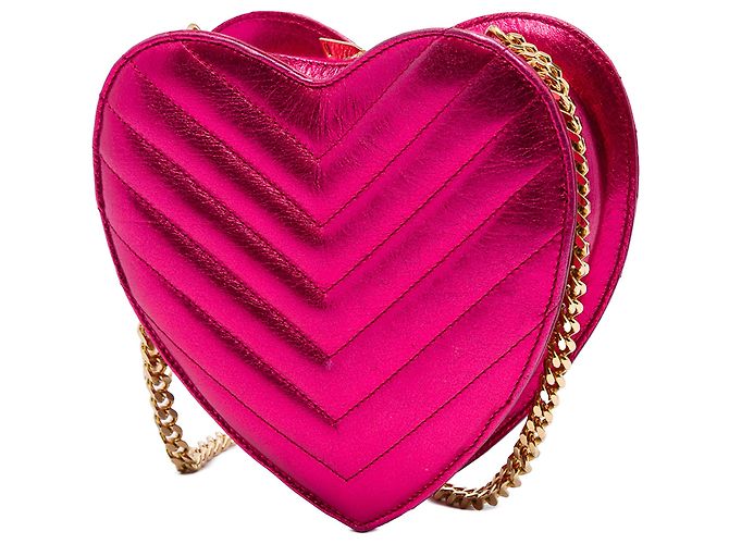 Autre Marque Borsa a catena Saint Laurent Pink Mini Chevron Metallic Leather Monogram Love Heart Rosa - vista 2