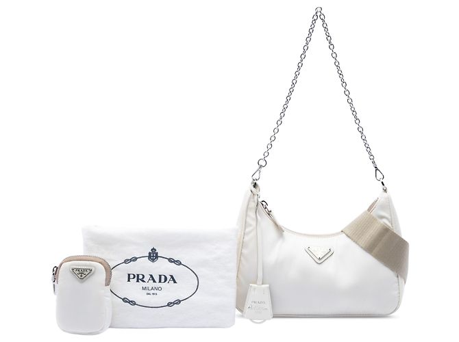 Prada White Tessuto Re-Edition 2005 Satchel Tasche Weiß - Ansicht 7