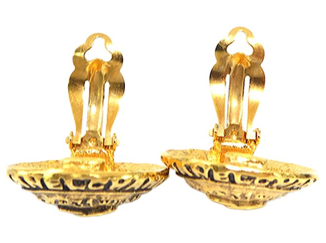 Brincos de pressão redondos Chanel Gold CC com logótipo banhado a ouro Dourado - vista 7
