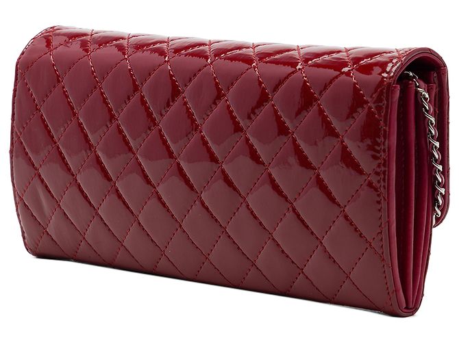 Chanel Red CC Quilted Patent Brilliant East West Wallet On Chain Rosso Bordò - vista 2
