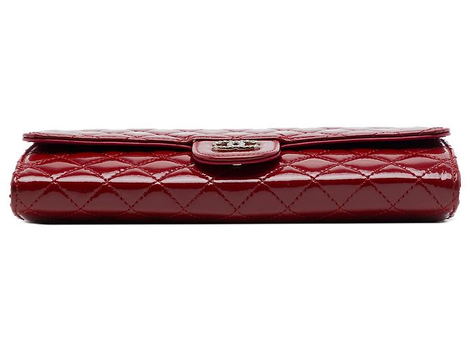 Chanel Red CC Quilted Patent Brilliant East West Wallet On Chain Rosso Bordò - vista 3