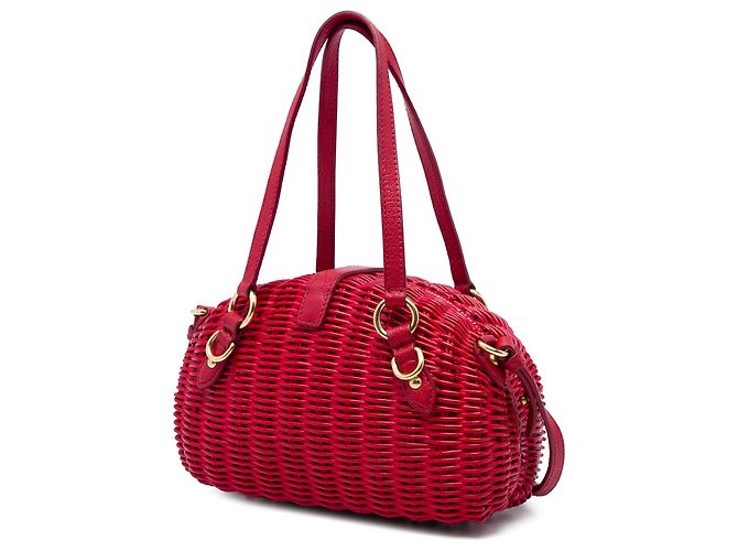 Borsa Satchel Miu Miu in vimine e rattan rosso - vista 2