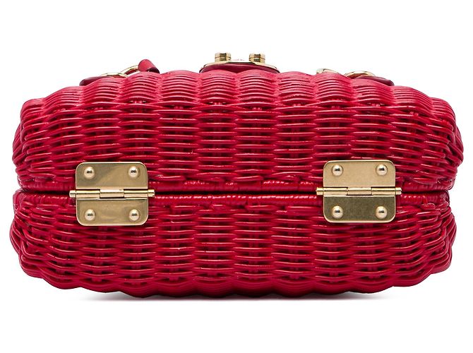 Borsa Satchel Miu Miu in vimine e rattan rosso - vista 3