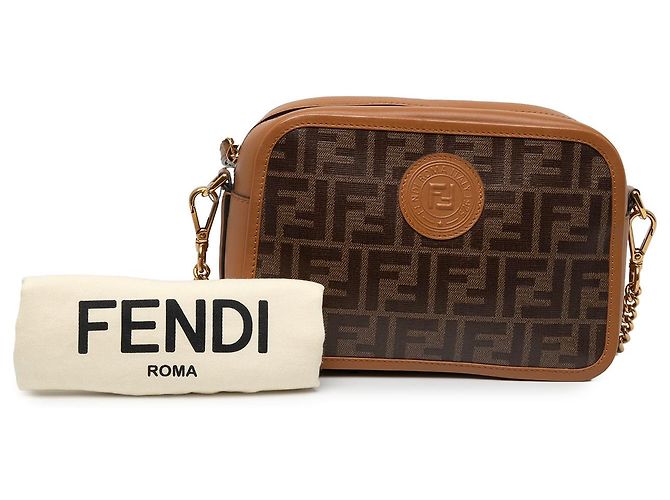 Borsa Camera Fendi Century FF 1974 in tessuto vitello glassato marrone - vista 7