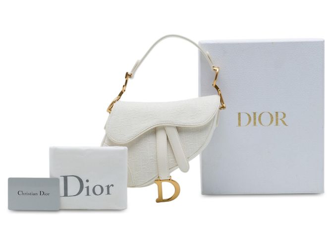 Borsa Saddle Dior Mini in tela ricamata Oblique bianca Bianco - vista 7
